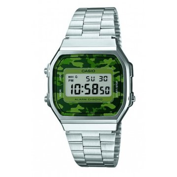 CASIO Vintage Silver Stainless Steel Green Bracelet Camo A-168WEC-3EF - themelidisjewels